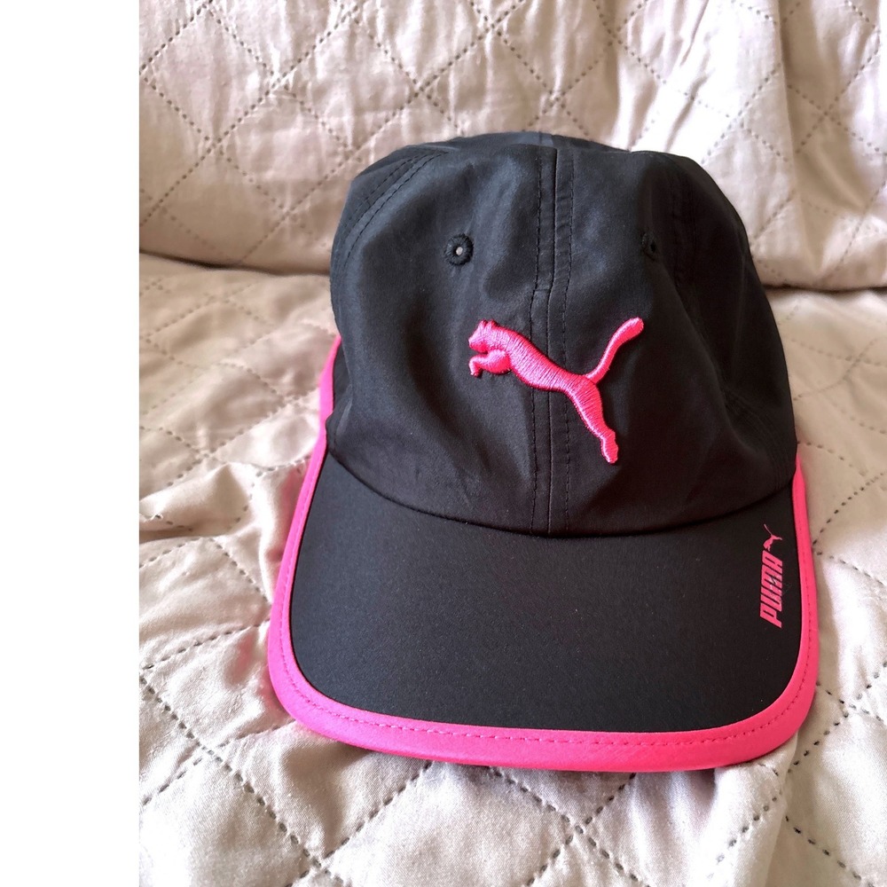 Puma Womens Running Hat Black Pink Adjustable Performance Athletic Cap